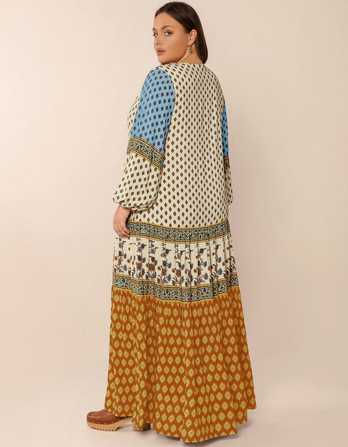 Load image into Gallery viewer, Plus Size Printed V-Neck Balloon Sleeve Maxi Dress
