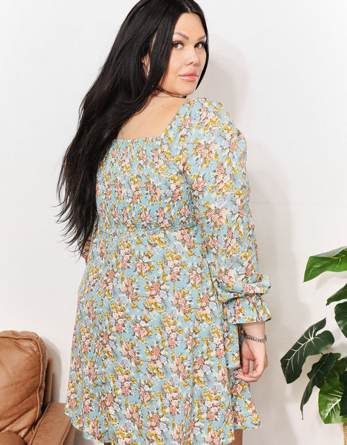 Load image into Gallery viewer, Honey Floral Smocked Flounce Sleeve Square Neck Dress
