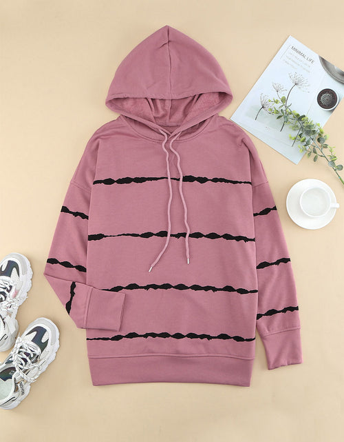 Load image into Gallery viewer, Drawstring Striped Dropped Shoulder Hoodie
