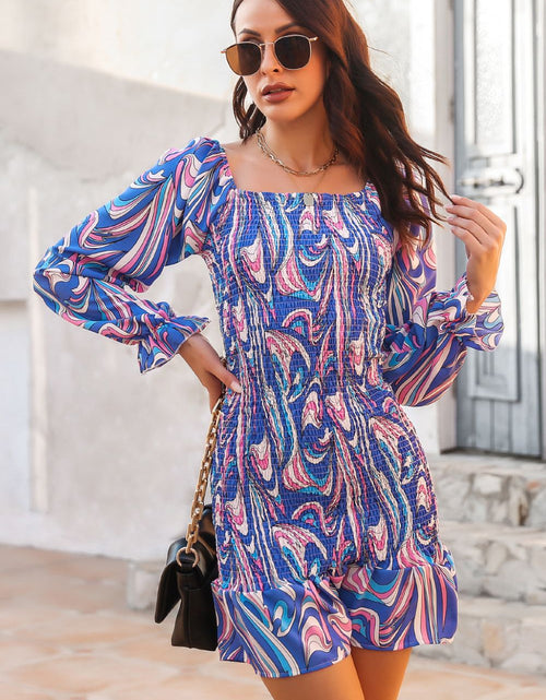 Load image into Gallery viewer, Abstract Print Square Neck Smocked Dress
