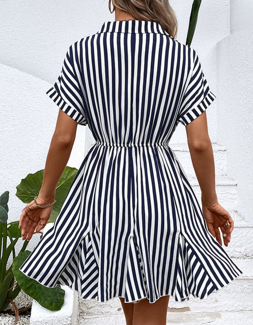 Load image into Gallery viewer, Perfee Striped Johnny Collar Mini Dress
