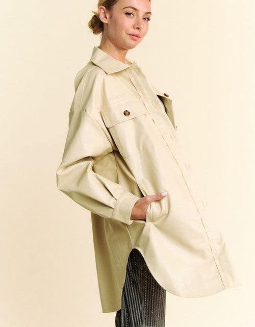 Load image into Gallery viewer, Davi &amp; Dani Faux Leather Button Up Jacket with Chest Pockets
