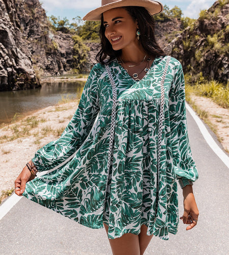 Long Sleeve V-Neck Mini Dress