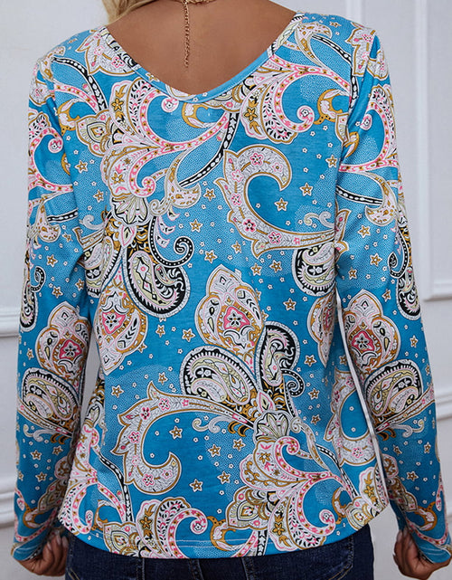 Load image into Gallery viewer, Shiny Printed V-Neck Long Sleeve Blouse
