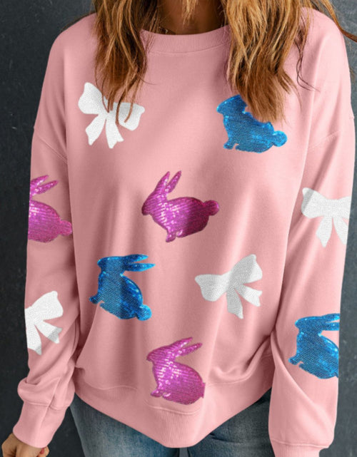 Load image into Gallery viewer, Easter Bunny Bow Knot Sequined Sweatshirt
