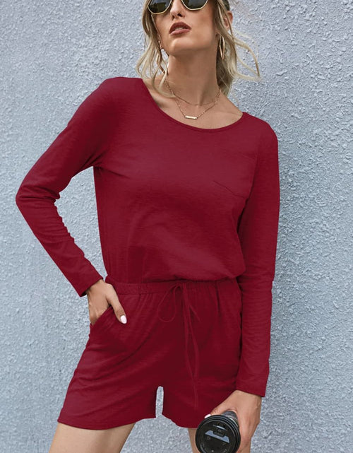 Load image into Gallery viewer, Drawstring Waist Long Sleeve Romper
