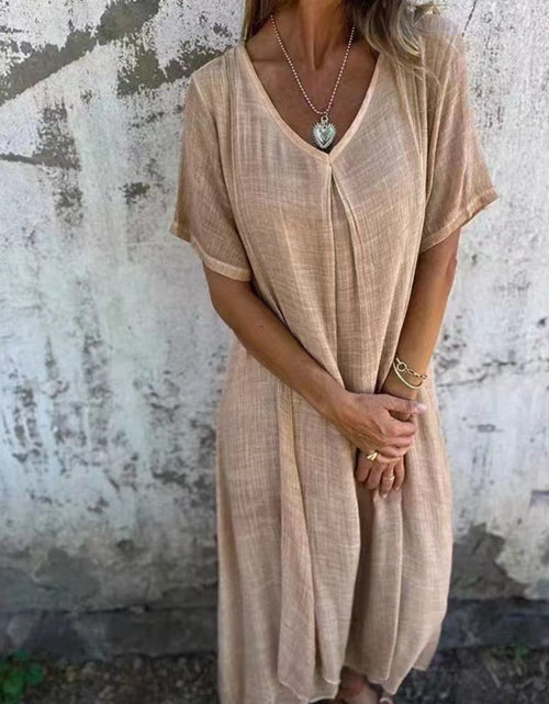 Load image into Gallery viewer, Full Size V-Neck Short Sleeve Midi Dress Plus Size
