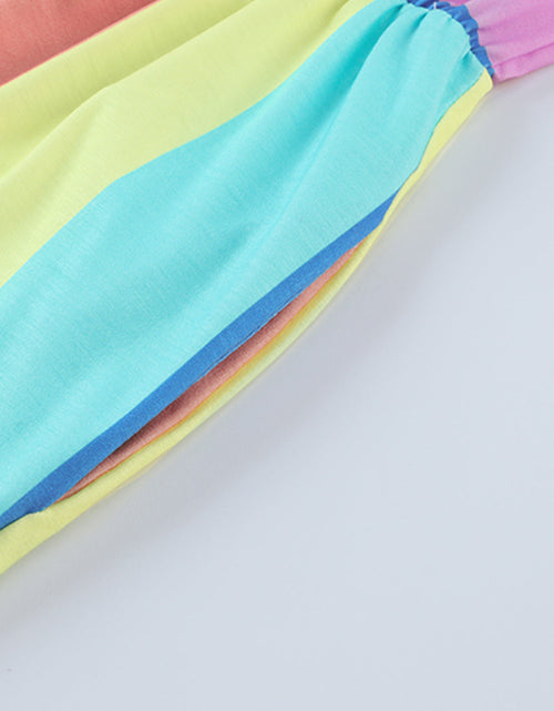 Load image into Gallery viewer, Multicolored Stripe Round Neck Romper
