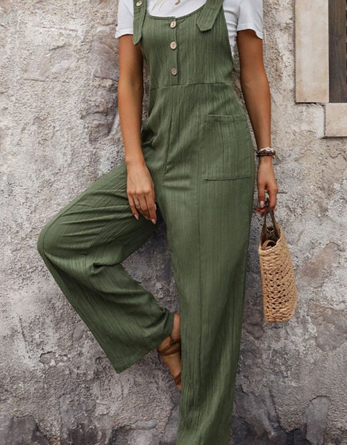 Load image into Gallery viewer, Perfee Textured Pocketed Wide Strap Overalls
