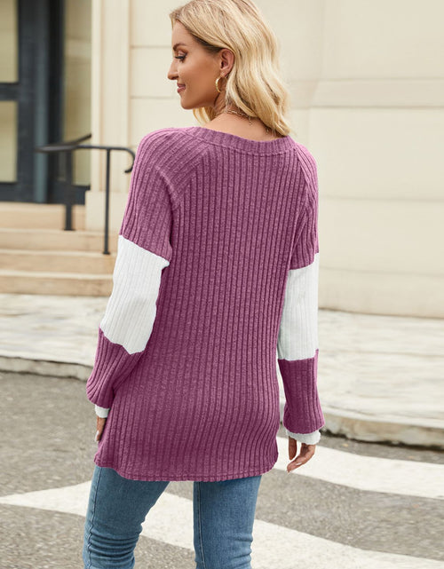 Load image into Gallery viewer, Color Block V-Neck Long Sleeve T-Shirt
