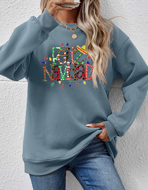 Load image into Gallery viewer, FELIZ NAVIDAD Round Neck Drop Shoulder Sweatshirt
