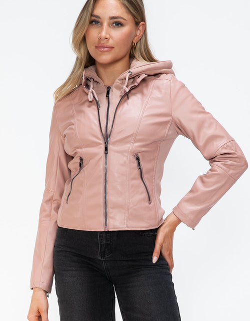 Load image into Gallery viewer, Snobbish Faux Leather Zip Up Drawstring Hooded Jacket
