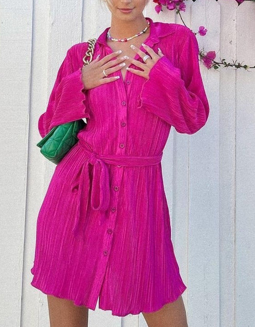 Load image into Gallery viewer, Tied Button Up Long Sleeve Dress
