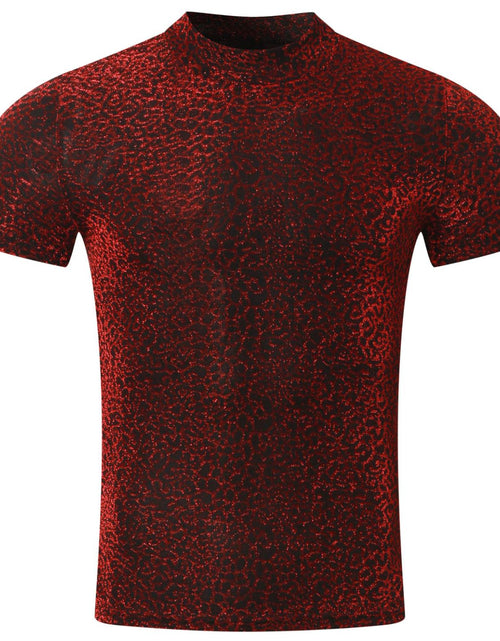 Load image into Gallery viewer, Men's Full Size Glitter Mock Neck Short Sleeve Top Plus Size
