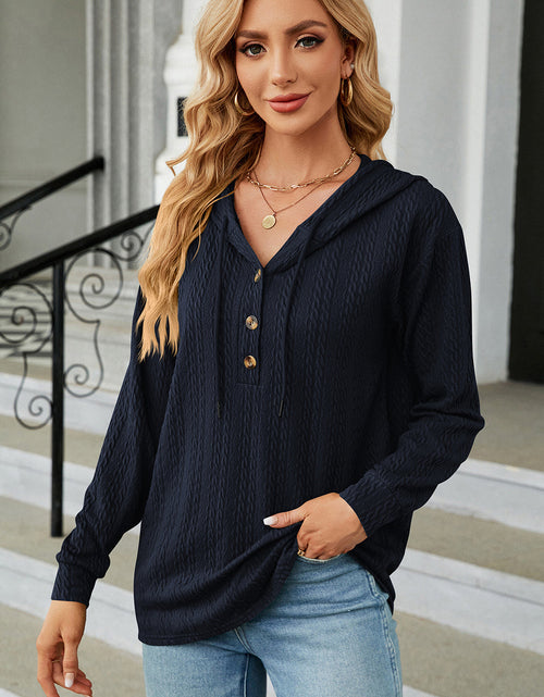 Load image into Gallery viewer, Drawstring Half Button Long Sleeve Hoodie
