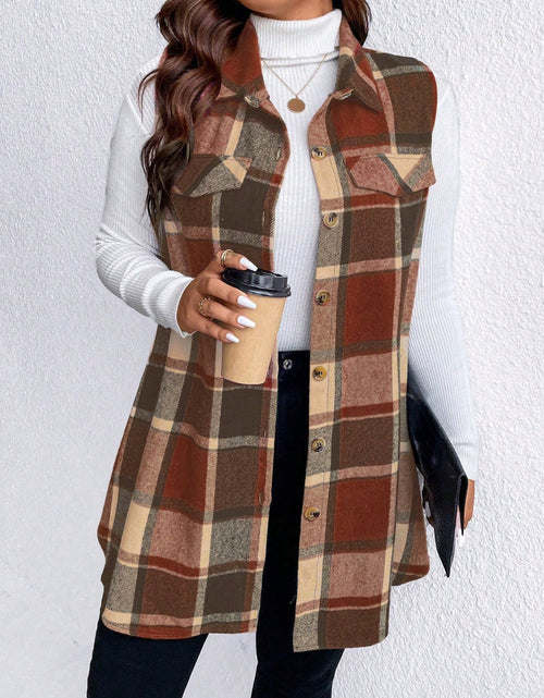 Load image into Gallery viewer, Honey Plus Size Pocketed Plaid Button Up Vest Coat
