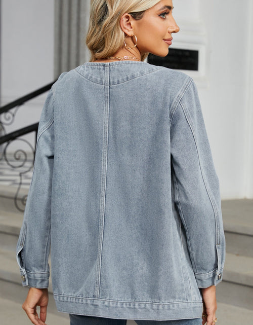 Load image into Gallery viewer, Pocketed V-Neck Button Up Denim Jacket
