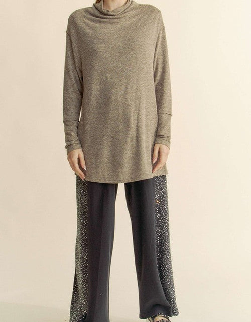 Load image into Gallery viewer, Davi &amp; Dani Slit Mock Neck Long Sleeve Top

