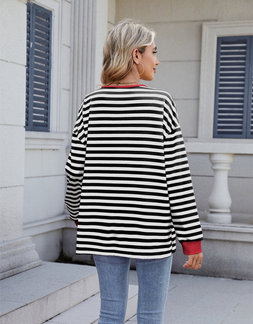 Load image into Gallery viewer, Lace-Up Striped Long Sleeve T-Shirt
