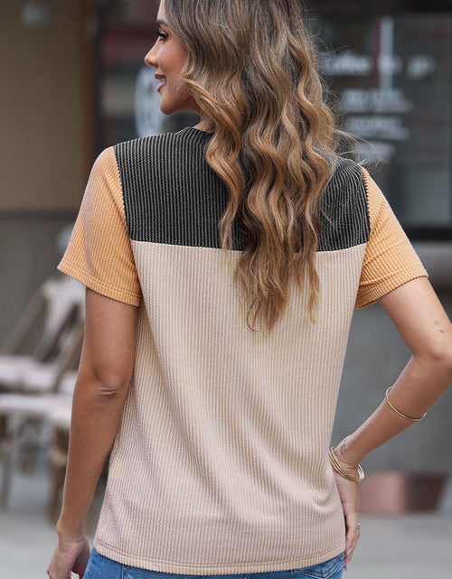 Load image into Gallery viewer, Color Block Round Neck Short Sleeve T-Shirt
