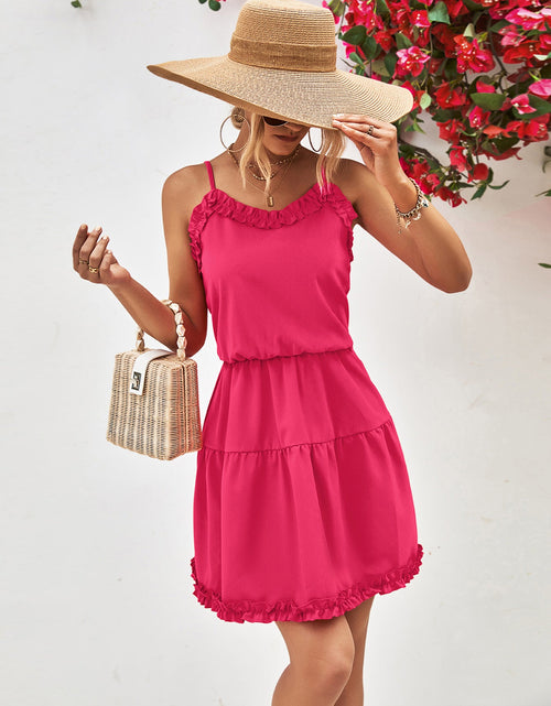 Load image into Gallery viewer, Frill Trim Spaghetti Strap Mini Dress
