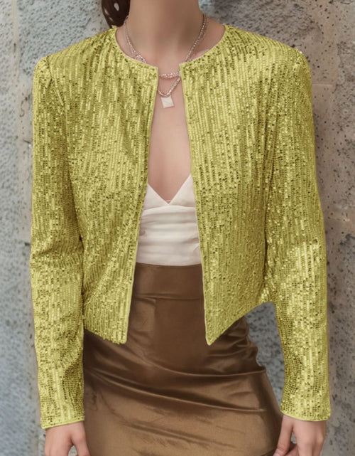 Load image into Gallery viewer, Full Size Sequin Open Front Cropped Jacket
