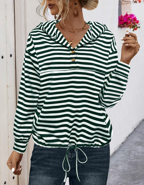 Load image into Gallery viewer, Drawstring Striped Long Sleeve Hoodie
