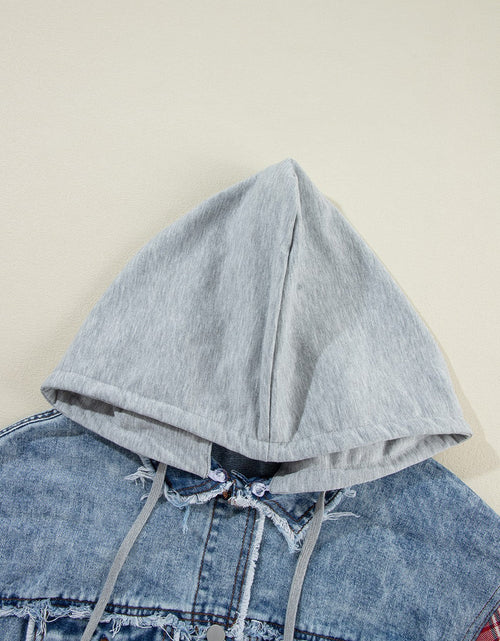 Load image into Gallery viewer, Raw Hem Drawstring Plaid Denim Jacket

