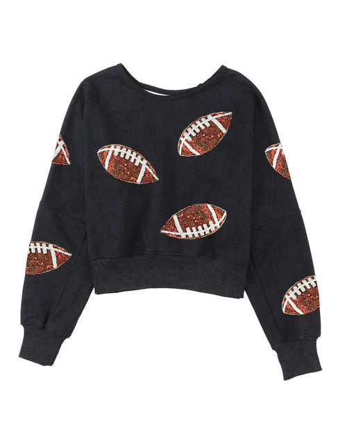 Load image into Gallery viewer, Sequin Football Patch Open Back Sweatshirt
