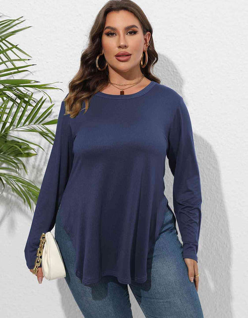 Load image into Gallery viewer, Plus Size Round Neck Long Sleeve Slit T-Shirt
