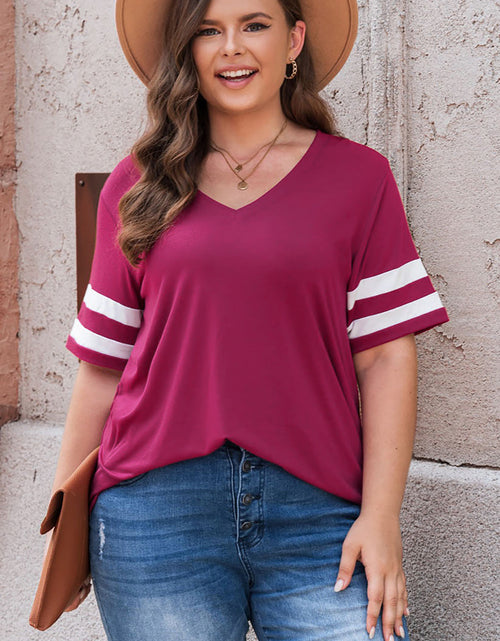 Load image into Gallery viewer, Plus Size Striped V-Neck Tee Shirt

