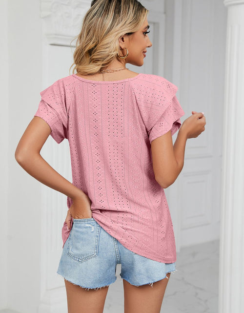 Load image into Gallery viewer, Eyelet Layered Flutter Sleeve V-Neck Knit Top
