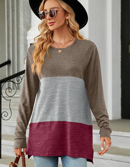 Load image into Gallery viewer, Color Block Round Neck Long Sleeve T-Shirt
