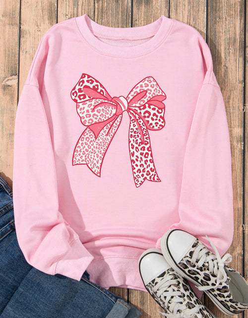 Load image into Gallery viewer, Bow Graphic Round Neck Long Sleeve Sweatshirt
