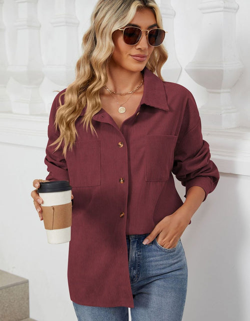 Load image into Gallery viewer, Button Up Dropped Shoulder Long Sleeve Outerwear
