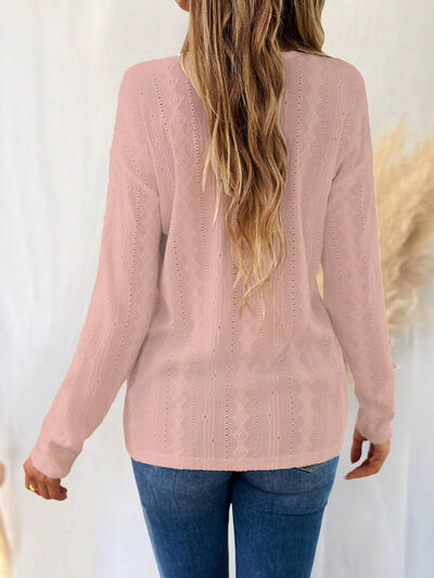 Load image into Gallery viewer, Eyelet V-Neck Dropped Shoulder T-Shirt
