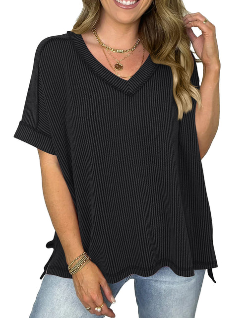 Load image into Gallery viewer, Cord Ribbed V-Neck Short Sleeve T-Shirt

