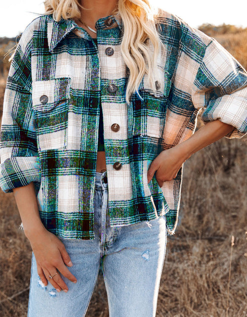 Load image into Gallery viewer, Pocketed Plaid Button Down Long Sleeve Shacket
