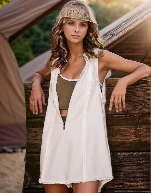 Load image into Gallery viewer, Half Zipped Hooded Sleeveless Romper
