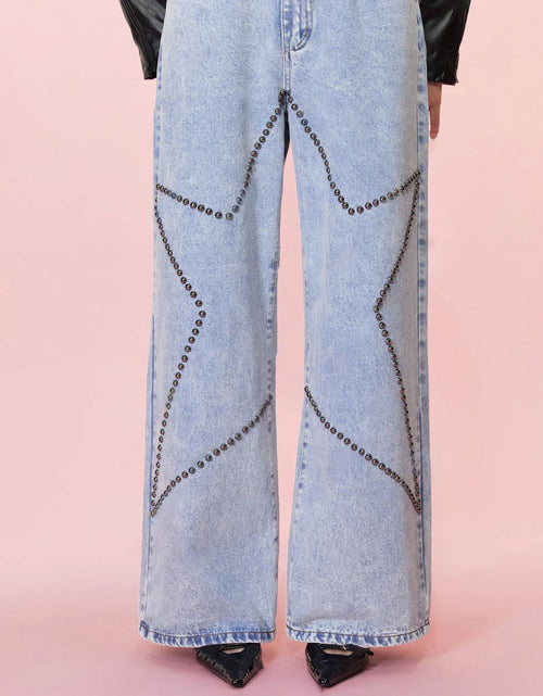 Load image into Gallery viewer, Studded Star Straight Jeans with Pockets
