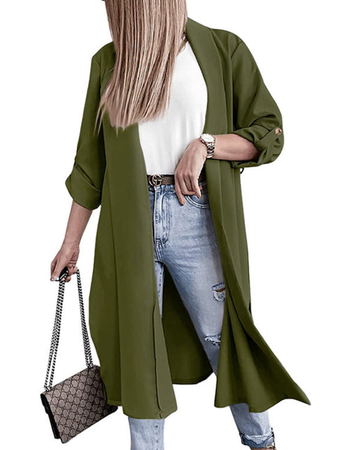 Load image into Gallery viewer, Slit Open Front Roll-Tab Sleeve Trench Coat
