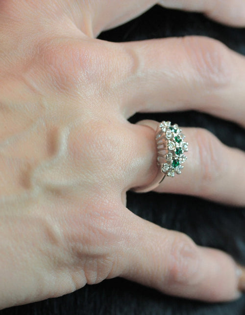 Load image into Gallery viewer, Vintage Ring Emerald or Sapphire and Clear Austrian Crystals 18k Gold Electroplated Cluster Made in USA by PVD Vintage Jewelry
