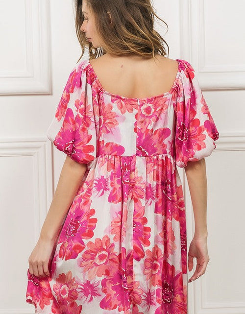 Load image into Gallery viewer, BiBi Floral Square Neck Puff Sleeve Mini Dress
