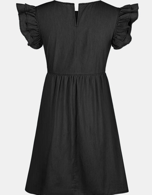 Load image into Gallery viewer, Full Size Ruffled Round Neck Cap Sleeve Denim Dress

