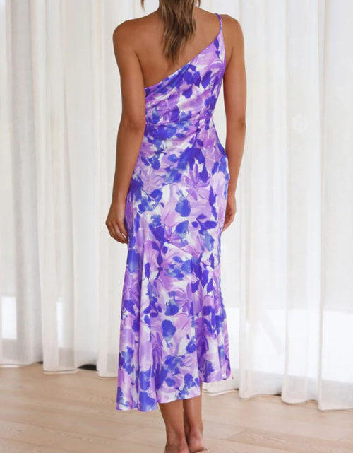 Load image into Gallery viewer, Ruched Printed Single Shoulder Midi Dress
