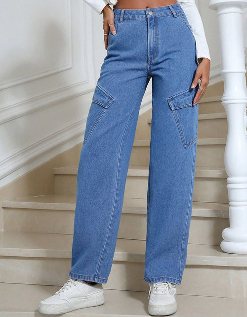 Load image into Gallery viewer, High Waist Straight Leg Jeans with Pockets
