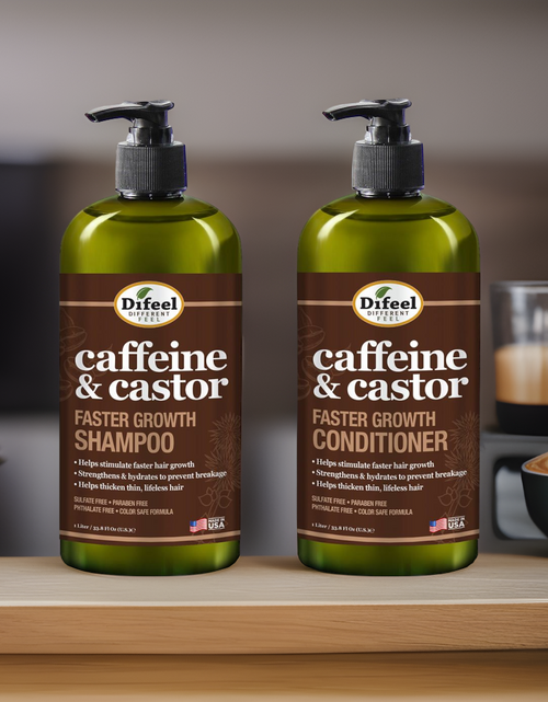 Load image into Gallery viewer, Difeel 2-PC Caffeine &amp; Castor Shampoo &amp; Conditioner for Faster Hair Growth 33.8 oz. - 2-PC Shampoo &amp; Conditioner Set by difeel - find your natural beauty
