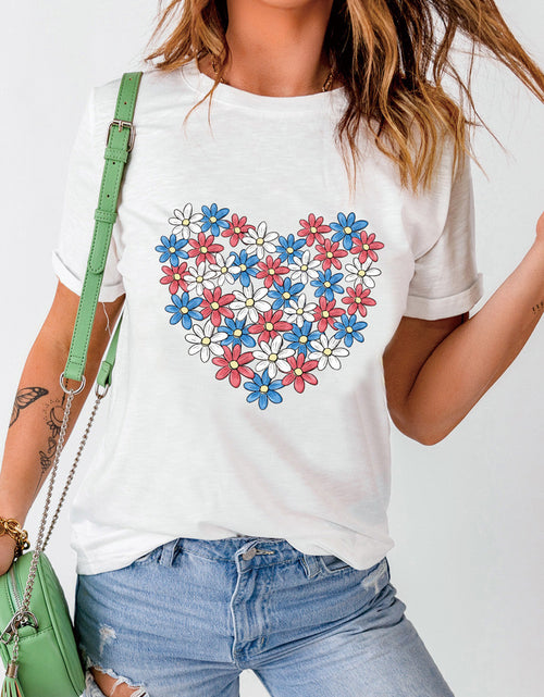 Load image into Gallery viewer, Flower Graphic Round Neck Short Sleeve T-Shirt
