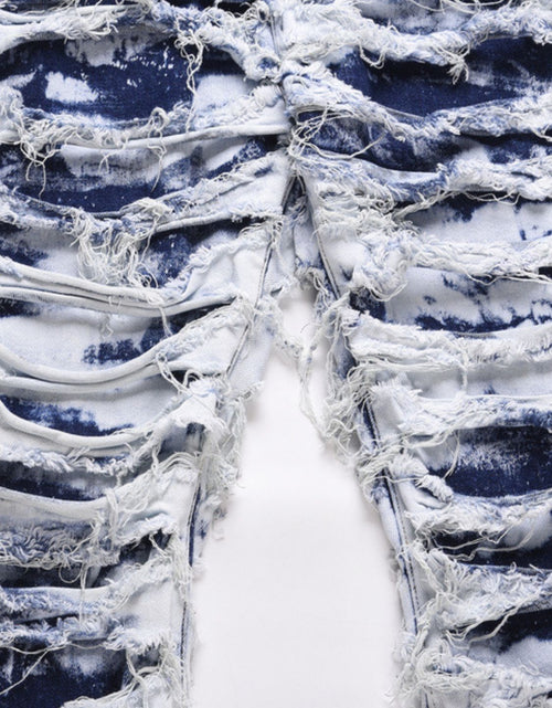 Load image into Gallery viewer, Men's Distressed Raw Hem Straight Jeans
