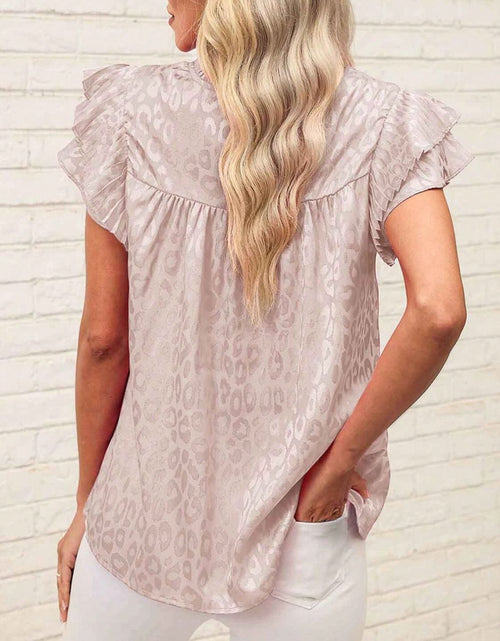 Load image into Gallery viewer, Leopard Frill Mock Neck Ruffled Cap Sleeve Top
